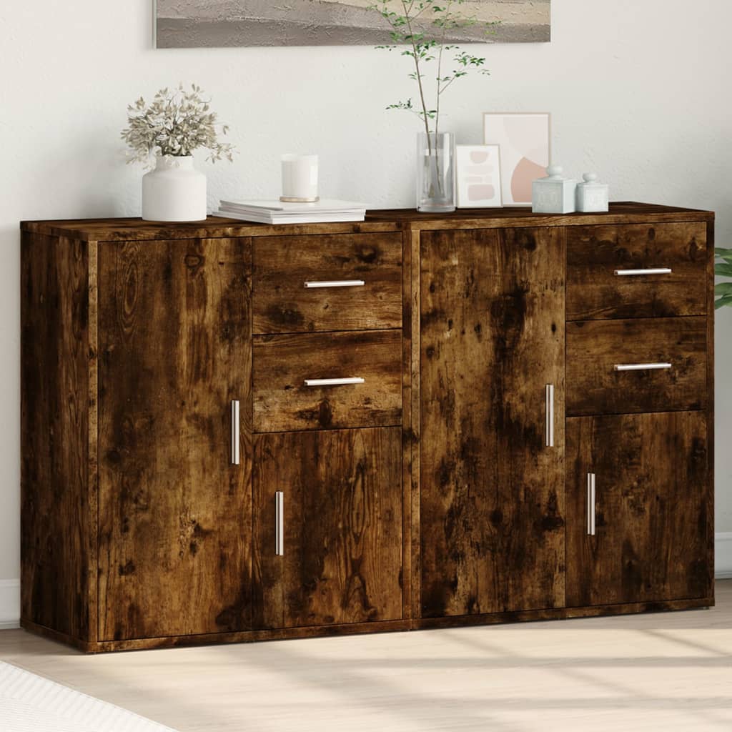 Dressoirs 2 st 60x31x70 cm bewerkt hout gerookt eikenkleurig
