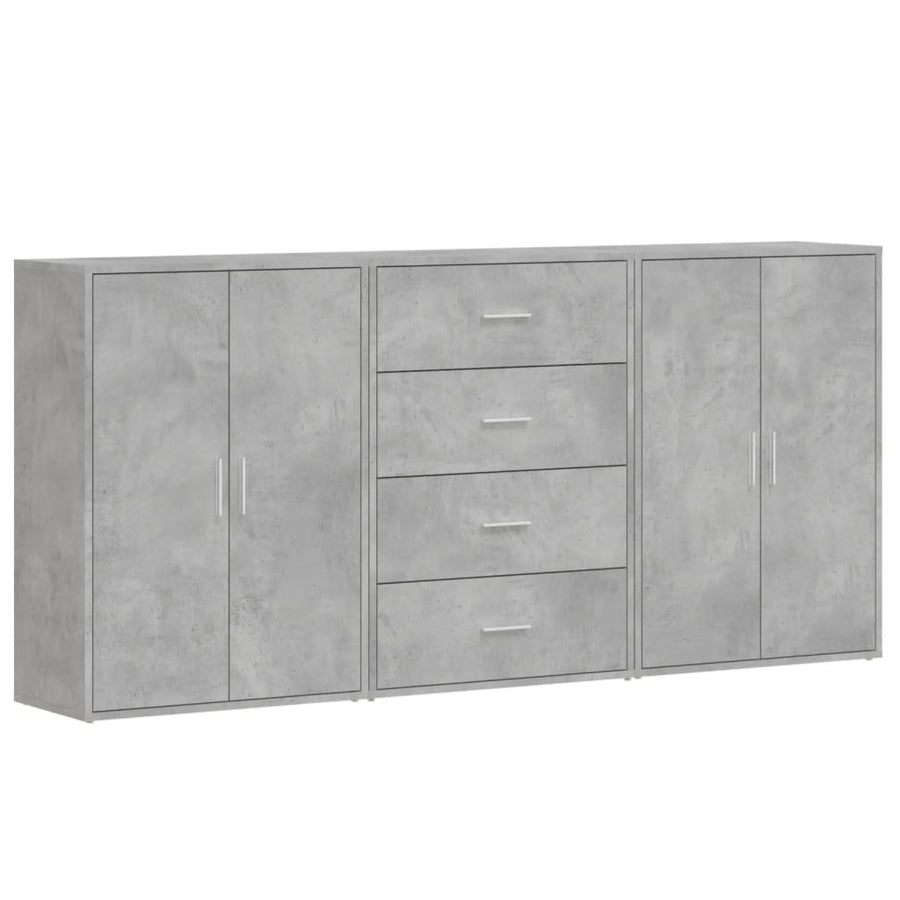 Dressoirs 3 st 60x31x84 cm bewerkt hout betongrijs