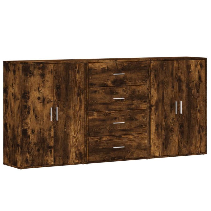 Dressoirs 3 St 60X31X84 Cm Bewerkt Hout Kleurig Gerookt eiken