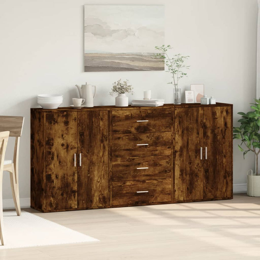 Dressoirs 3 St 60X31X84 Cm Bewerkt Hout Kleurig Gerookt eiken