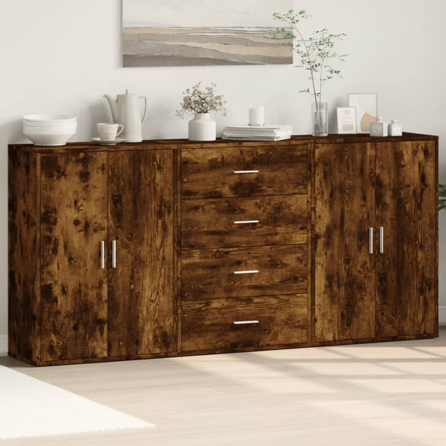 Dressoirs 3 St 60X31X84 Cm Bewerkt Hout Kleurig Gerookt eiken
