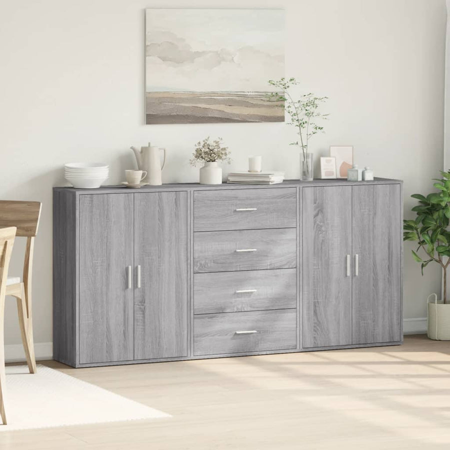 Dressoirs 3 st 60x31x84 cm bewerkt hout grijs sonoma eikenkleur