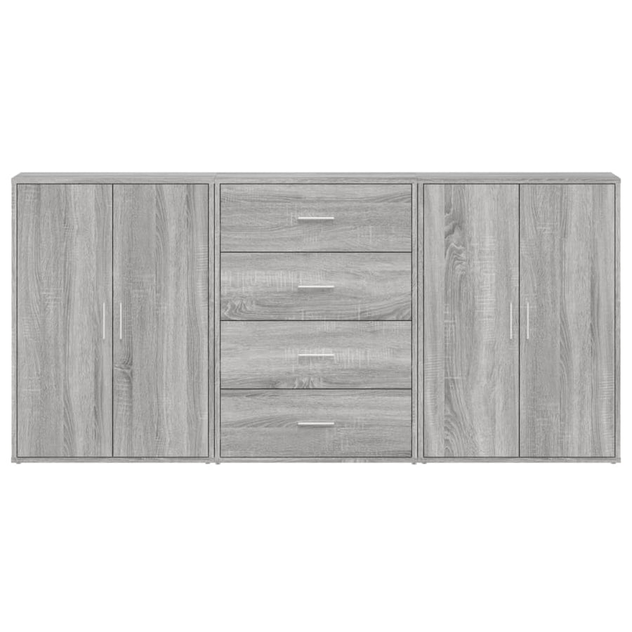 Dressoirs 3 st 60x31x84 cm bewerkt hout grijs sonoma eikenkleur