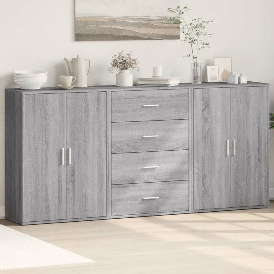 Dressoirs 3 st 60x31x84 cm bewerkt hout grijs sonoma eikenkleur