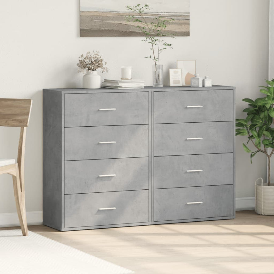Dressoirs 2 st 60x31x84 cm bewerkt hout betongrijs