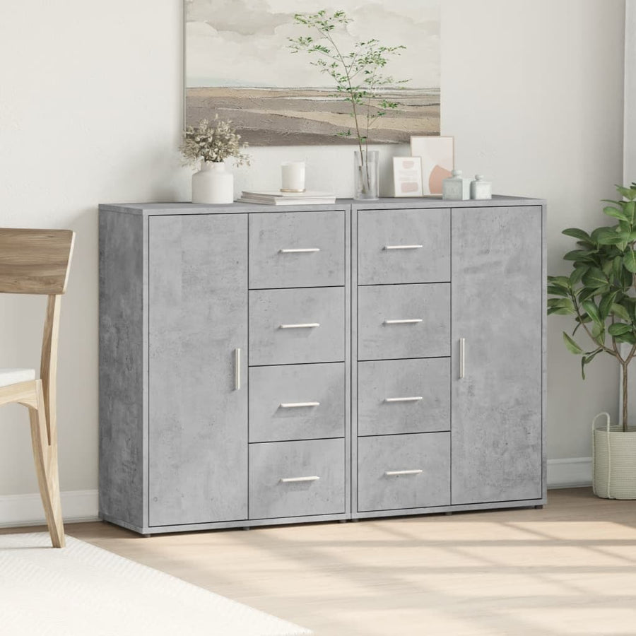 Dressoirs 2 st 60x31x84 cm bewerkt hout betongrijs