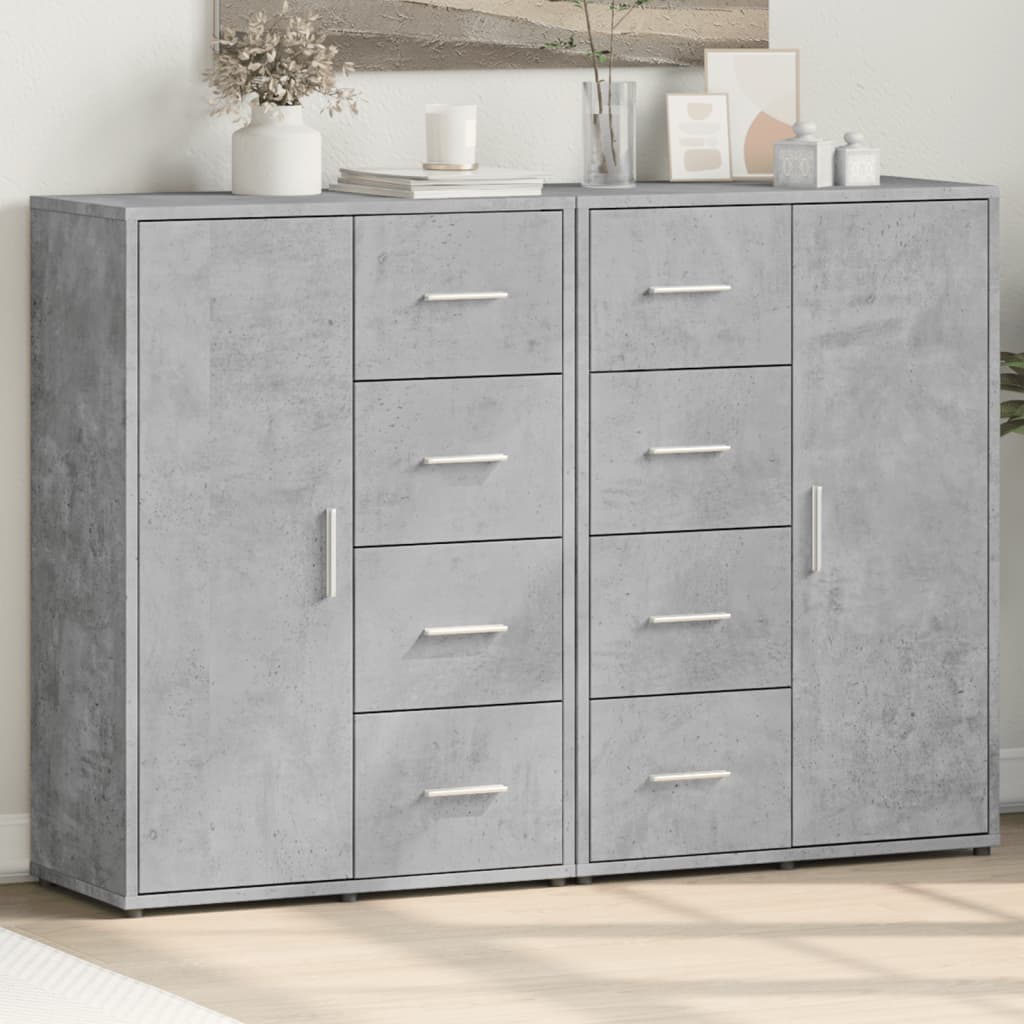 Dressoirs 2 st 60x31x84 cm bewerkt hout betongrijs
