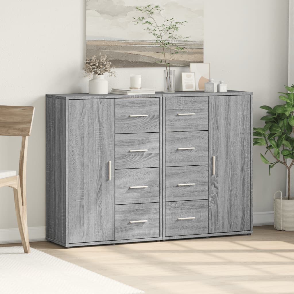 Dressoirs 2 st 60x31x84 cm bewerkt hout grijs sonoma eikenkleur