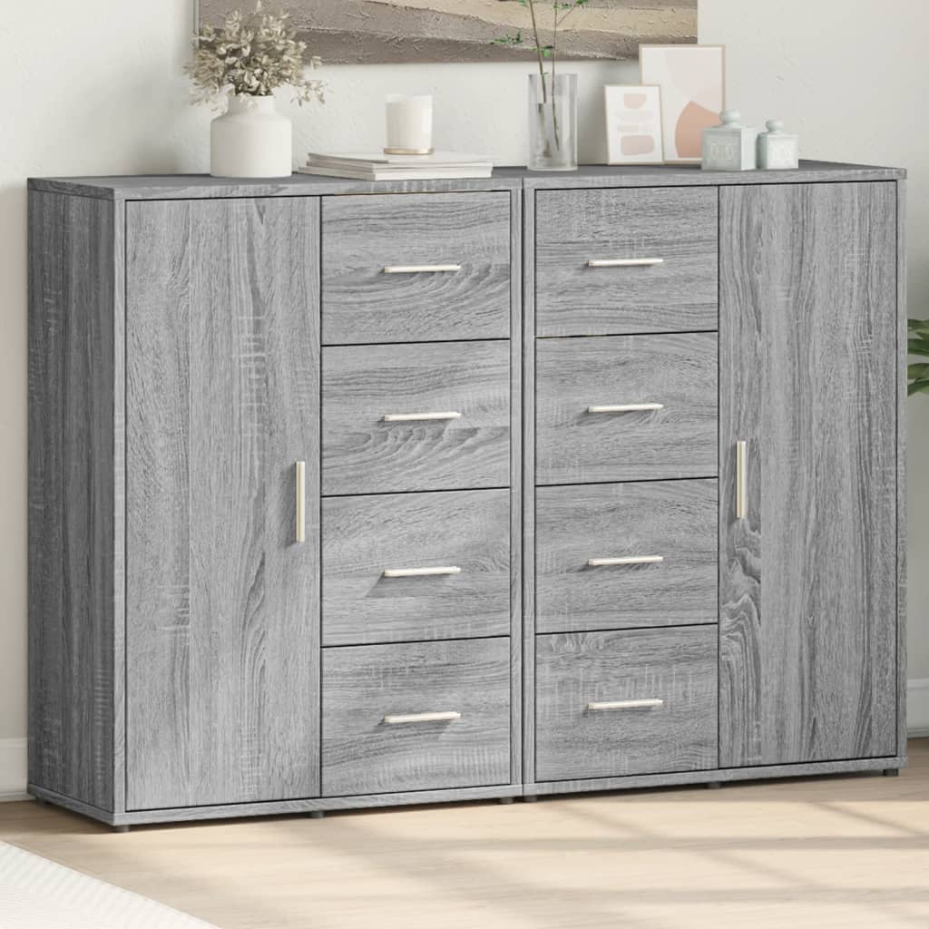 Dressoirs 2 st 60x31x84 cm bewerkt hout grijs sonoma eikenkleur