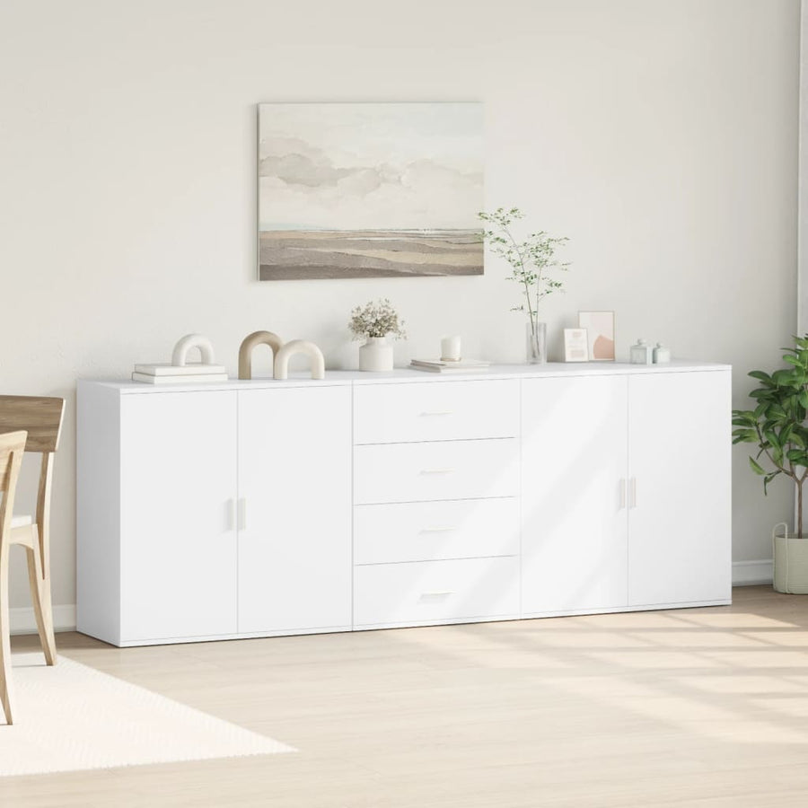 Dressoirs 3 st bewerkt hout wit