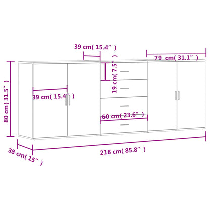 Dressoirs 3 st bewerkt hout wit