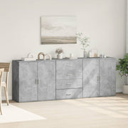 Dressoirs 3 st bewerkt hout betongrijs 79x38x80 cm