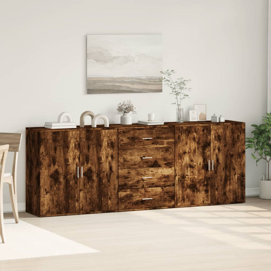 Dressoirs 3 st bewerkt hout gerookt eikenkleurig