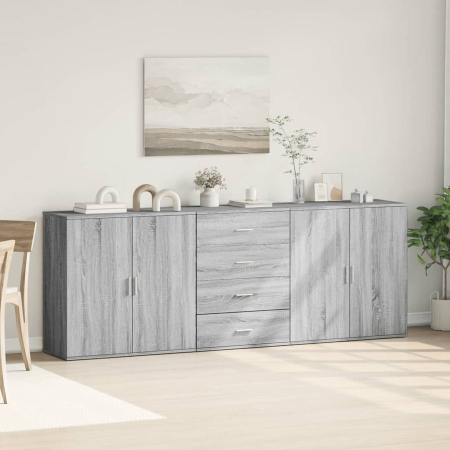 Dressoirs 3 st bewerkt hout grijs sonoma eikenkleurig