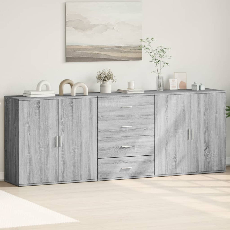 Dressoirs 3 st bewerkt hout grijs sonoma eikenkleurig