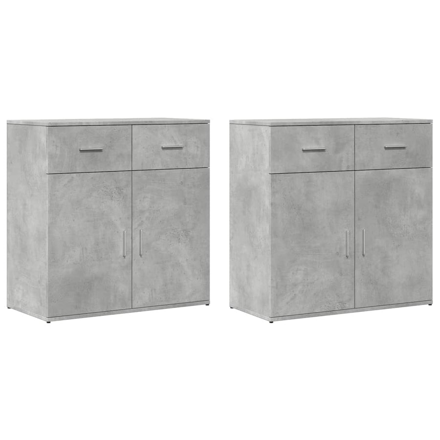 Dressoirs 2 st 79x38x80 cm bewerkt hout betongrijs