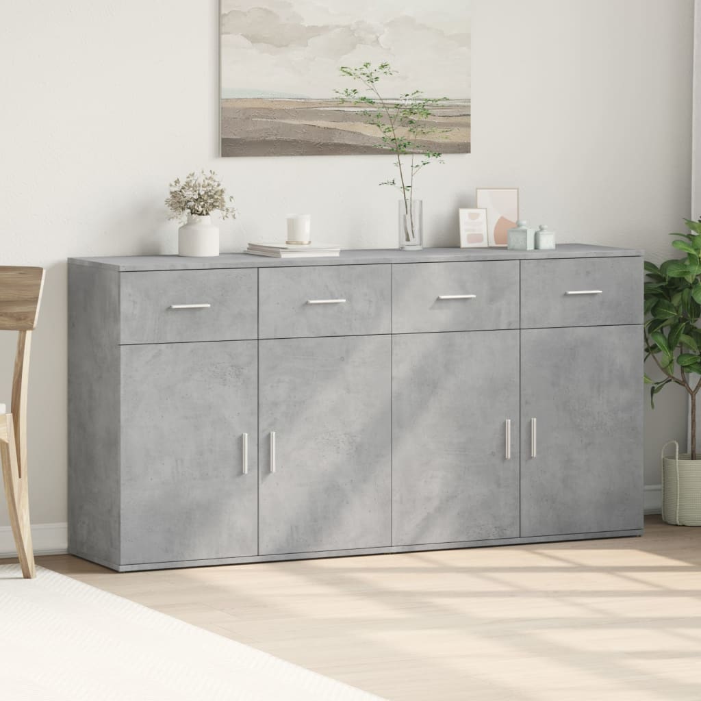Dressoirs 2 st 79x38x80 cm bewerkt hout betongrijs