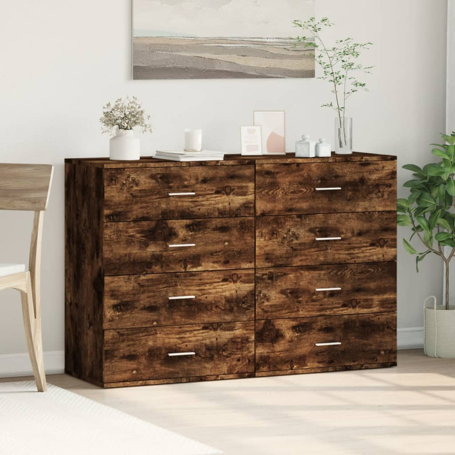 Dressoirs 2 st 60x39x80 cm bewerkt hout gerookt eikenkleurig