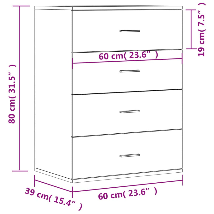 Dressoirs 2 st 60x39x80 cm bewerkt hout gerookt eikenkleurig