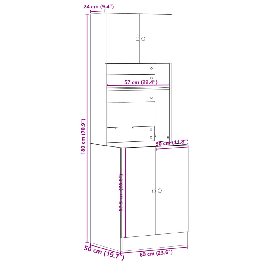 Keukenkast 60x50x180 cm bewerkt hout betongrijs