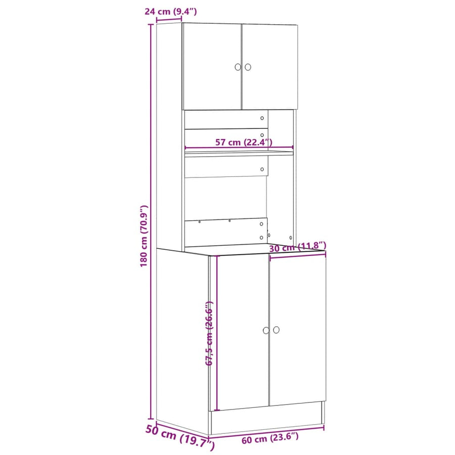 Keukenkast 60x50x180 cm bewerkt hout grijs sonoma eiken