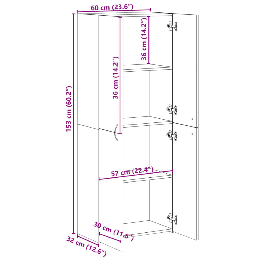 Archiefkast 60x32x153 cm bewerkt hout sonoma eikenkleurig