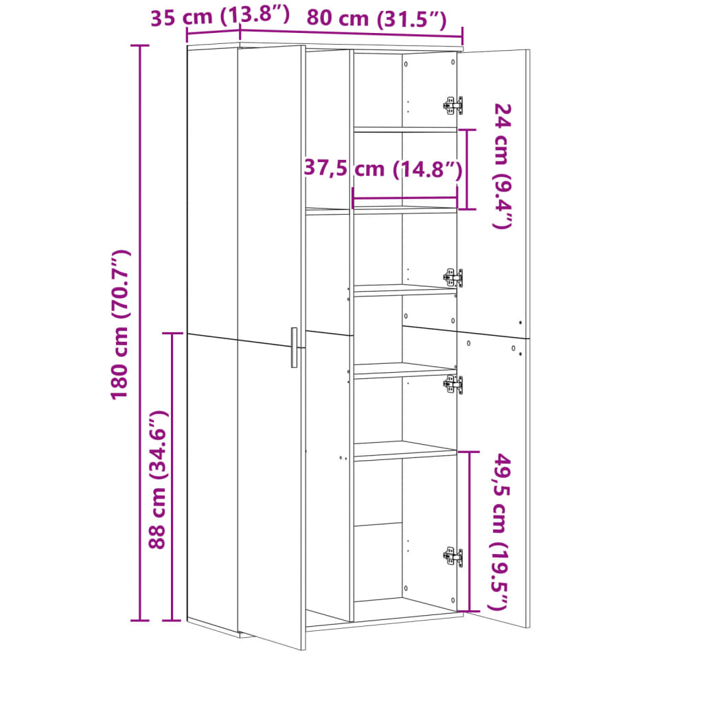 Hoge kast 80x35x180 cm bewerkt hout wit