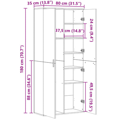 Hoge kast 80x35x180 cm bewerkt hout wit