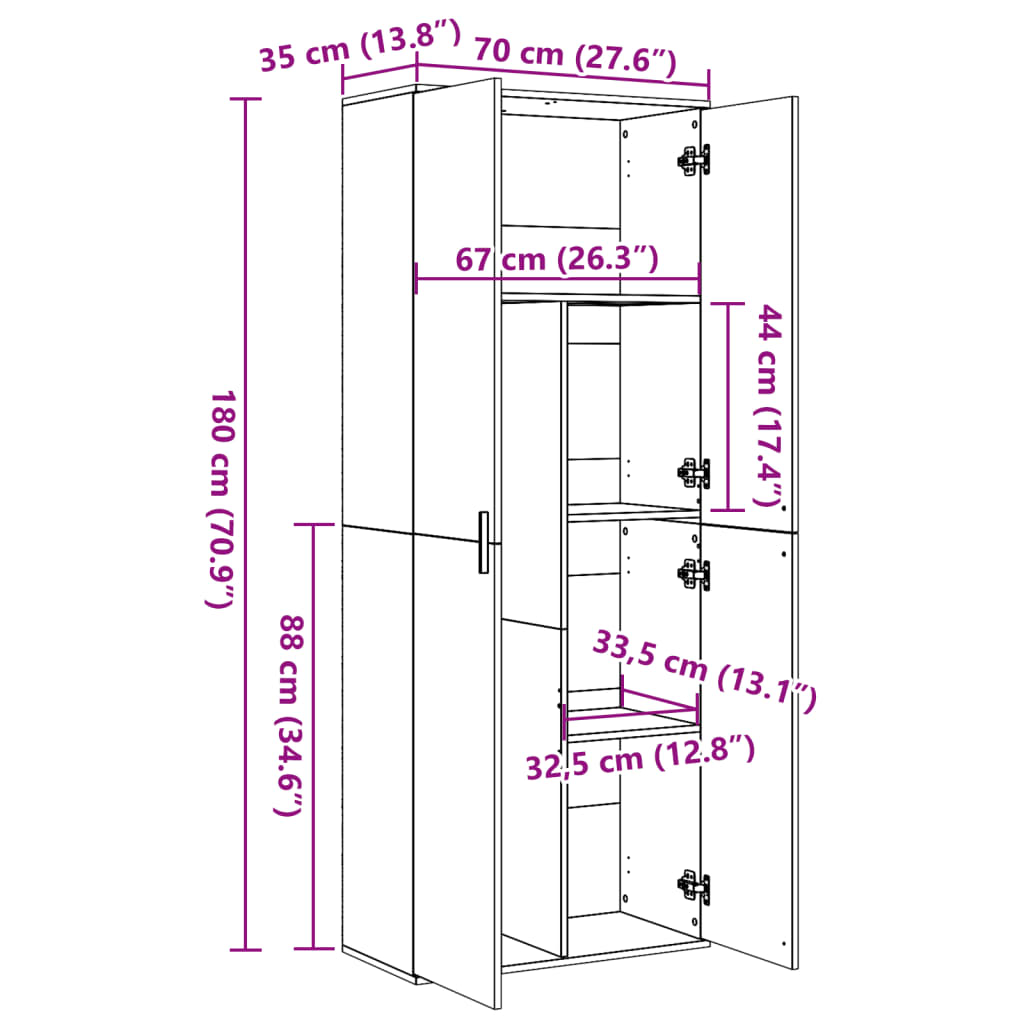 Hoge kast 70x35x180 cm bewerkt hout zwart