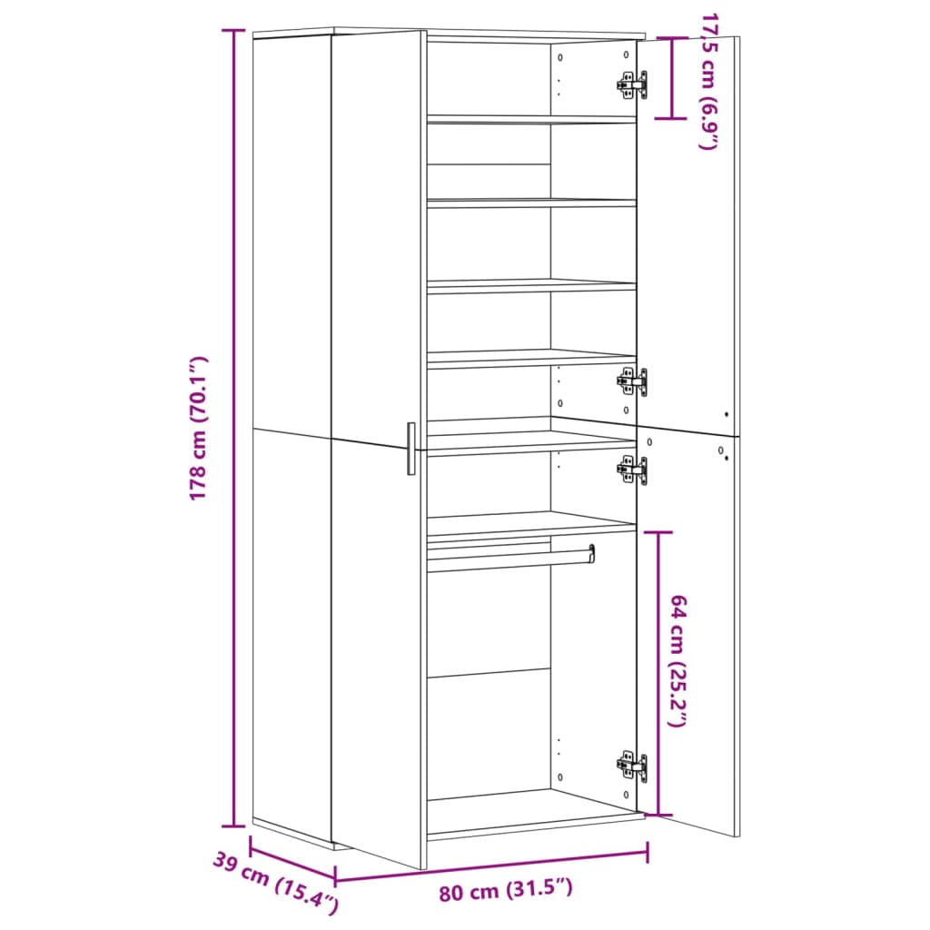 Schoenenkast 80x39x178 cm spaanplaat betongrijs