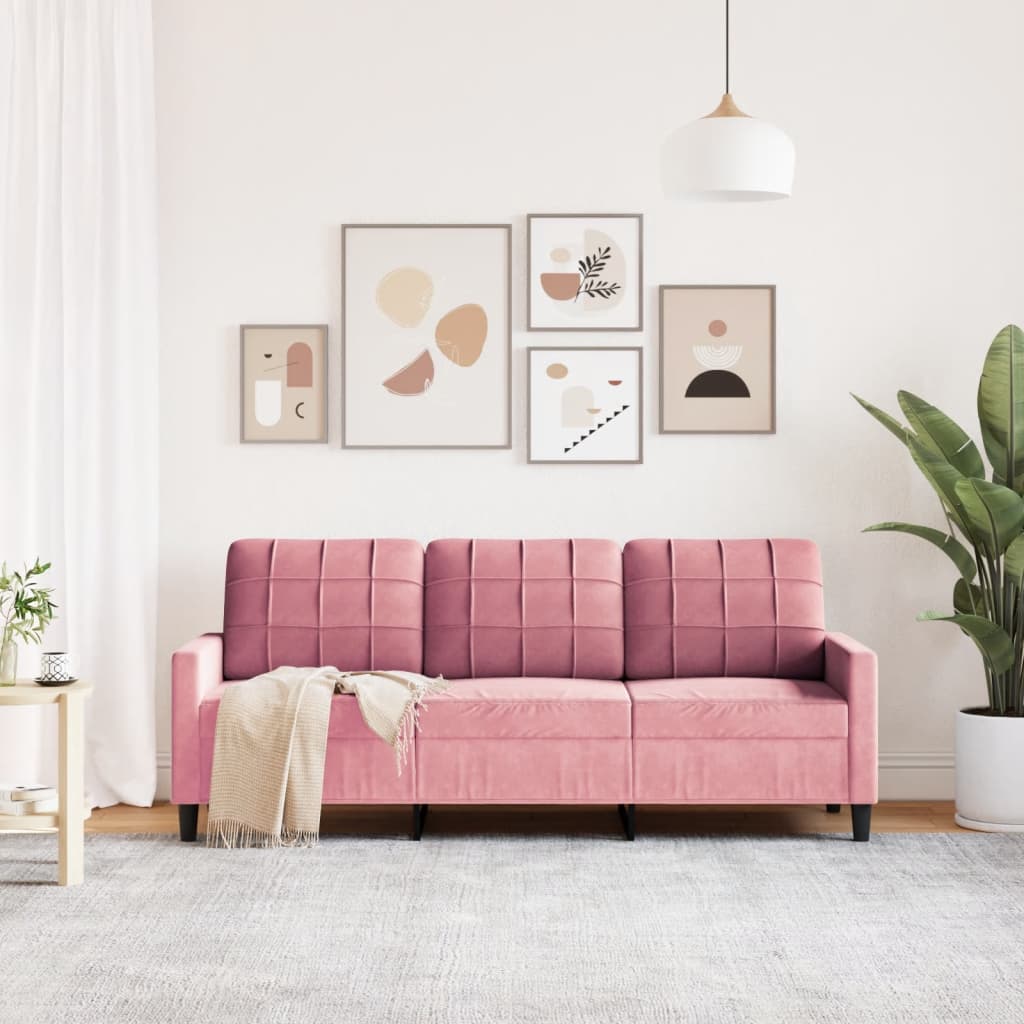 Driezitsbank 180 cm fluweel roze