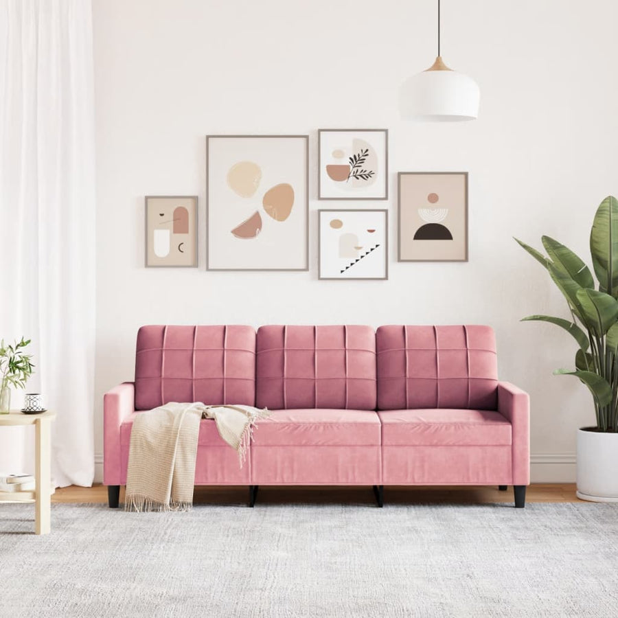 Driezitsbank 180 cm fluweel roze