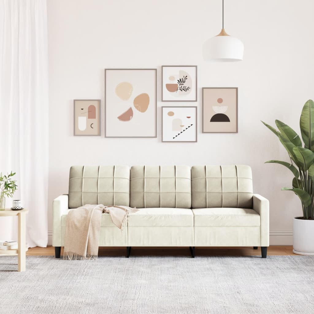 Driezitsbank 180 cm fluweel crèmekleurig