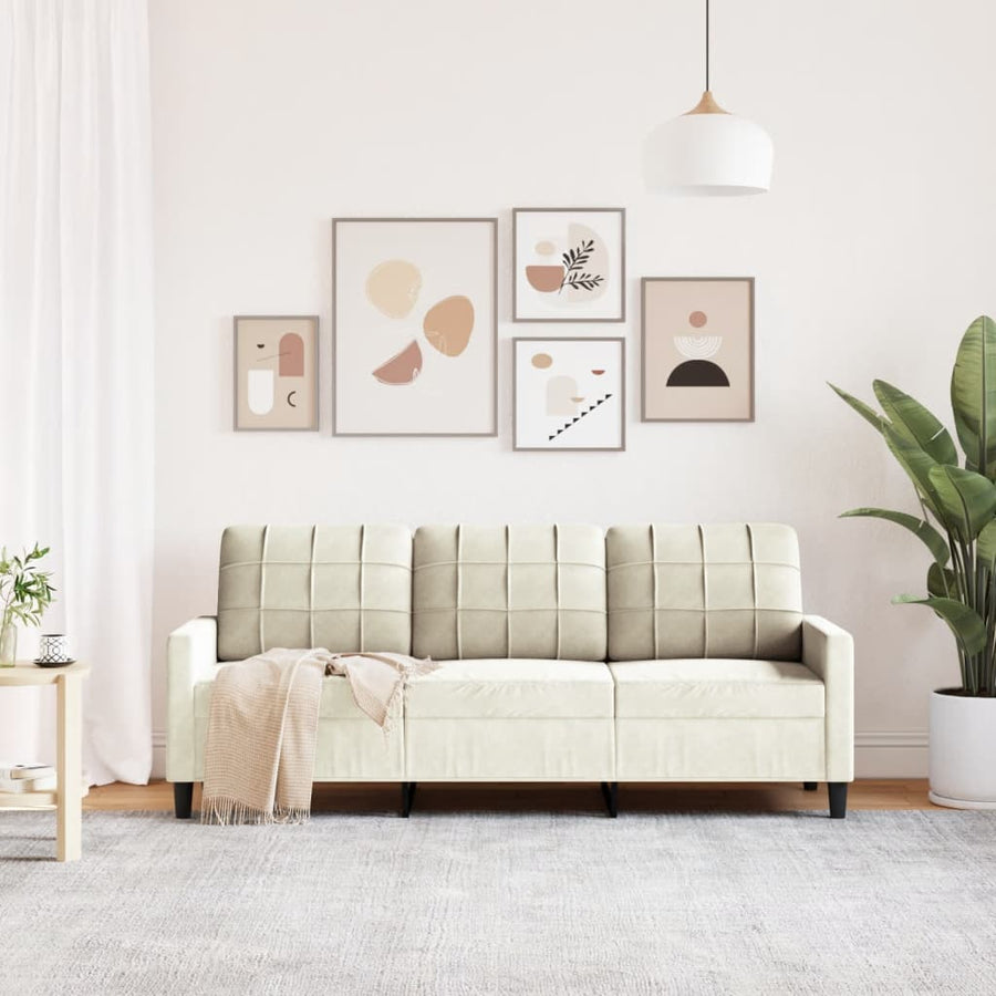 Driezitsbank 180 cm fluweel crèmekleurig