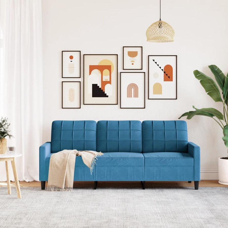 Driezitsbank 180 cm fluweel blauw