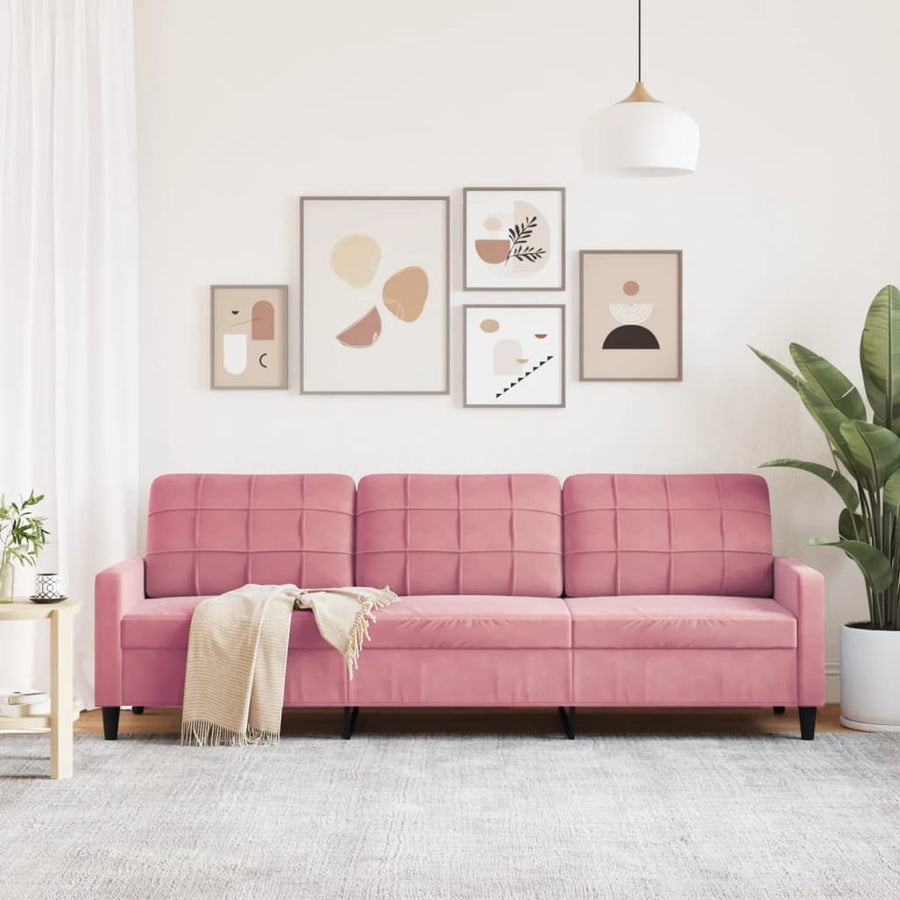 Driezitsbank 210 cm fluweel roze