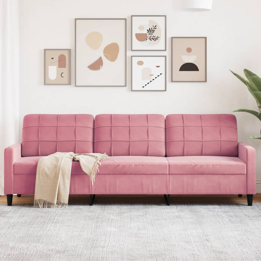 Driezitsbank 210 cm fluweel roze