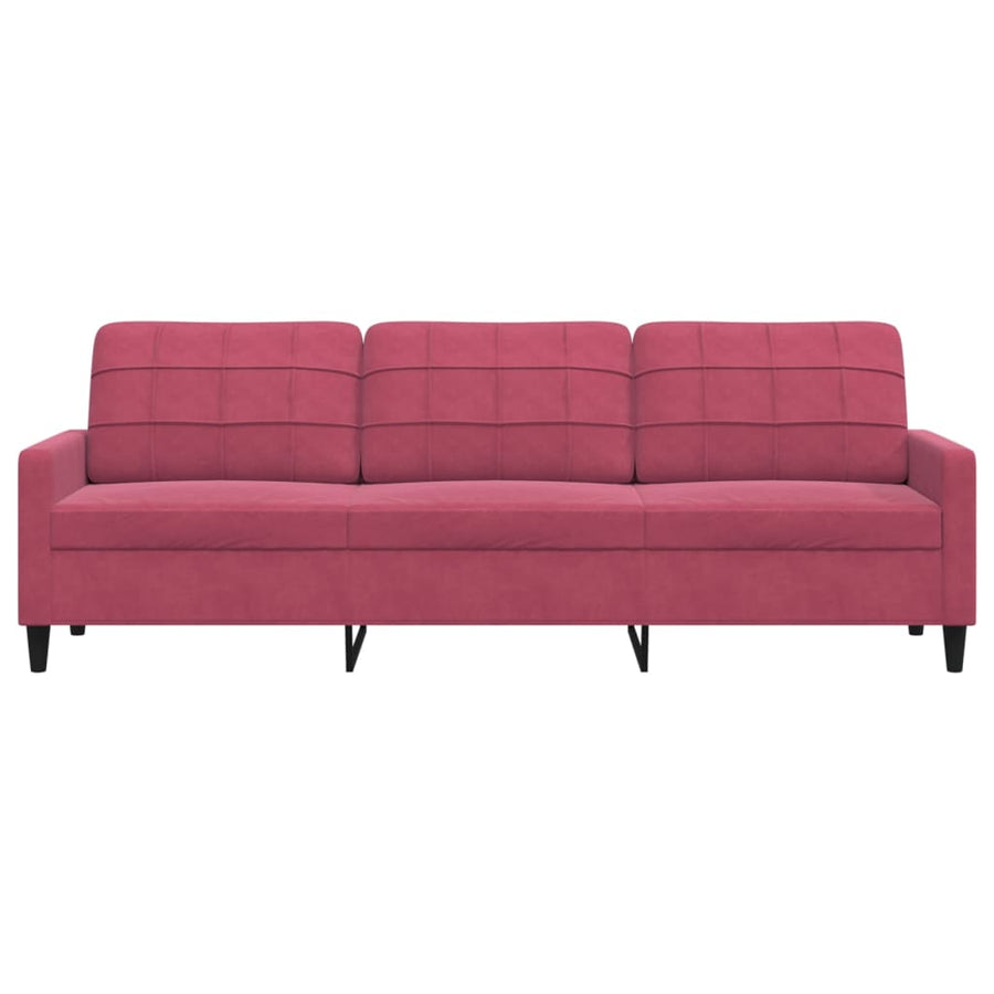 Driezitsbank 210 cm fluweel wijnrood
