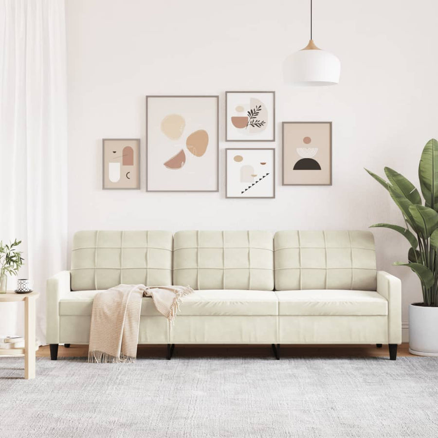 Driezitsbank 210 cm fluweel crèmekleurig