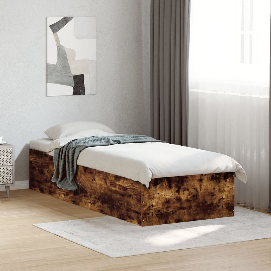 Bedframe bewerkt hout gerookt eikenkleurig 75x190 cm