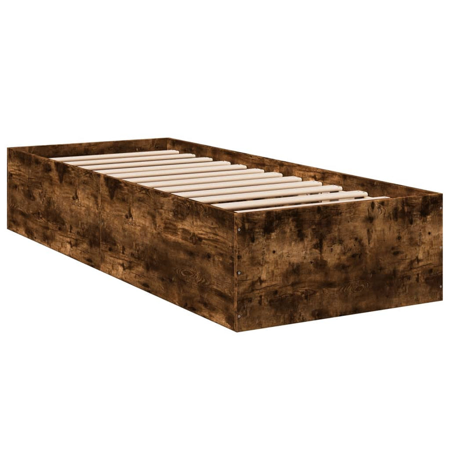 Bedframe bewerkt hout gerookt eikenkleurig 75x190 cm