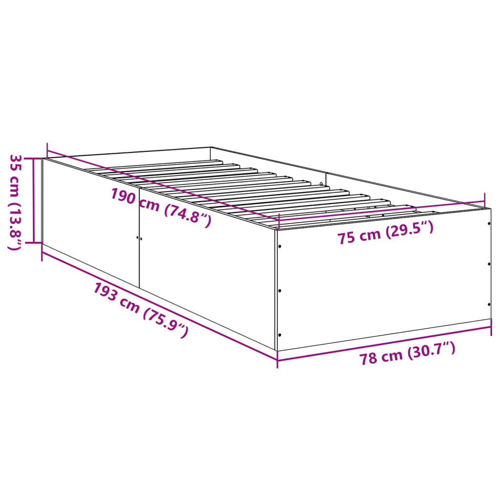 Bedframe bewerkt hout gerookt eikenkleurig 75x190 cm