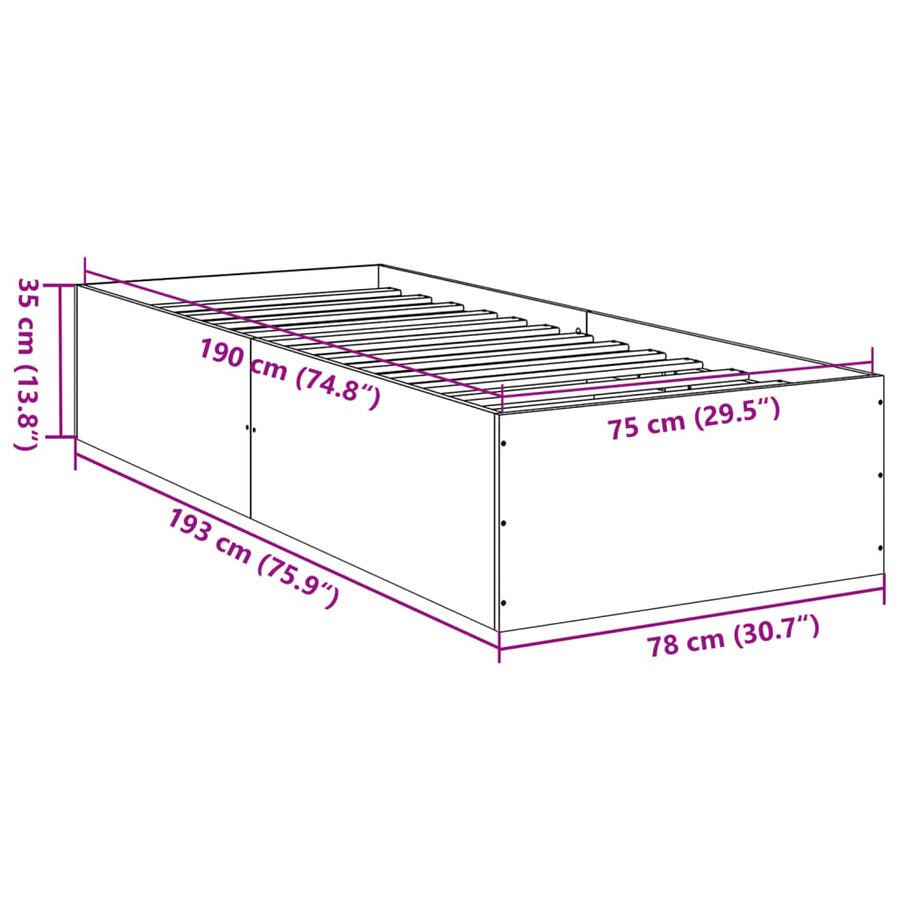 Bedframe bewerkt hout gerookt eikenkleurig 75x190 cm