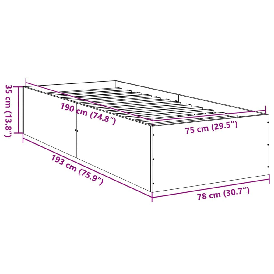 Bedframe bewerkt hout bruin eikenkleur 75x190 cm