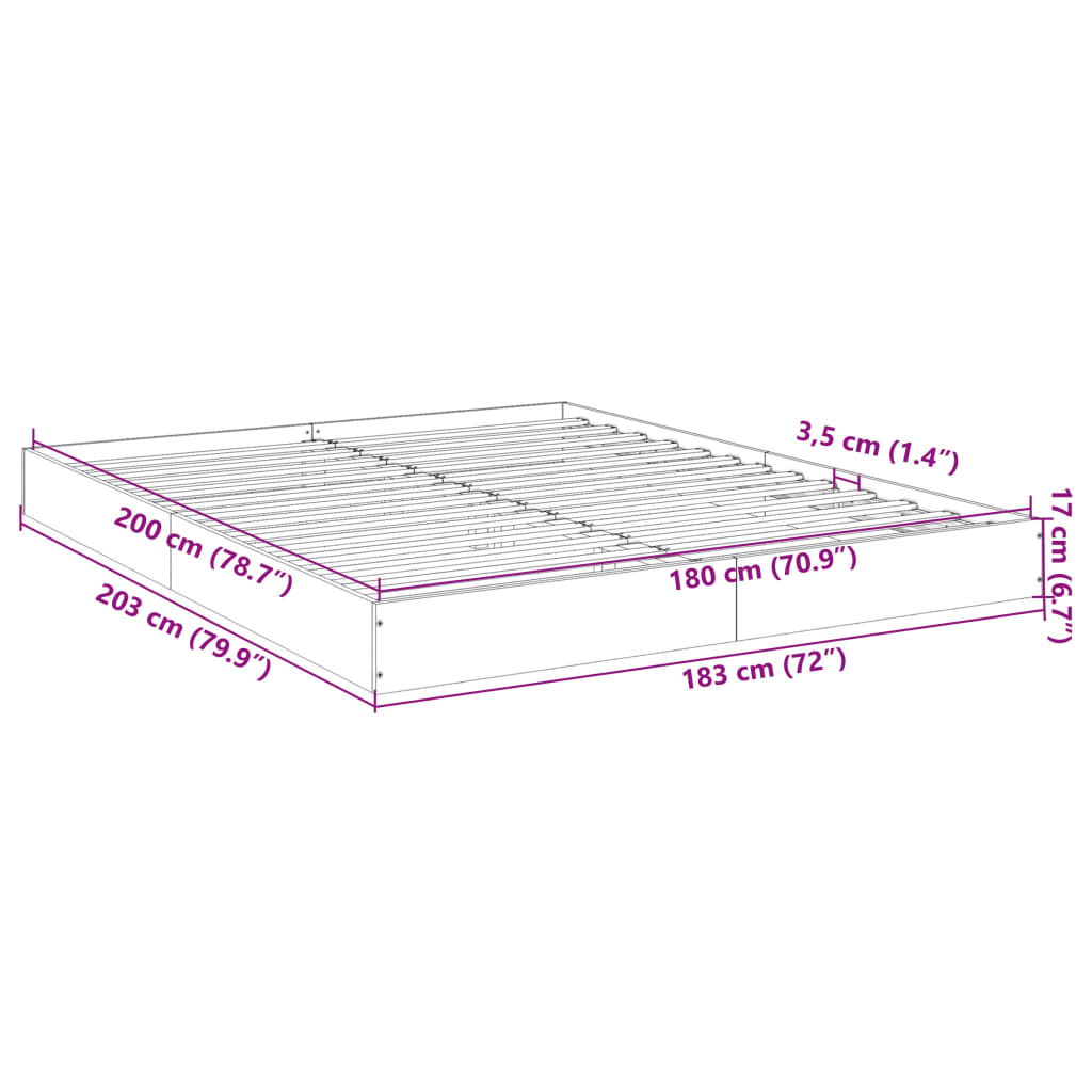 Bedframe bewerkt hout sonoma eikenkleurig 180x200 cm