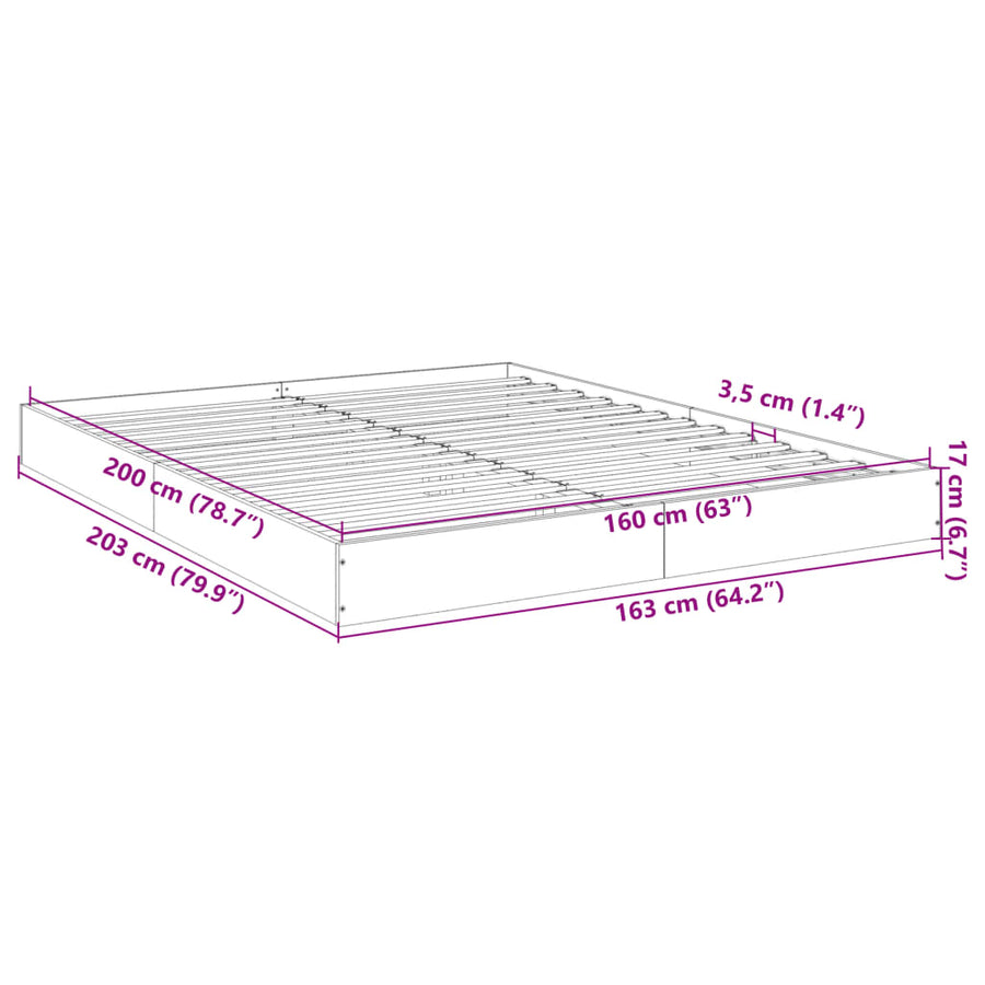 Bedframe bewerkt hout sonoma eikenkleurig 160x200 cm