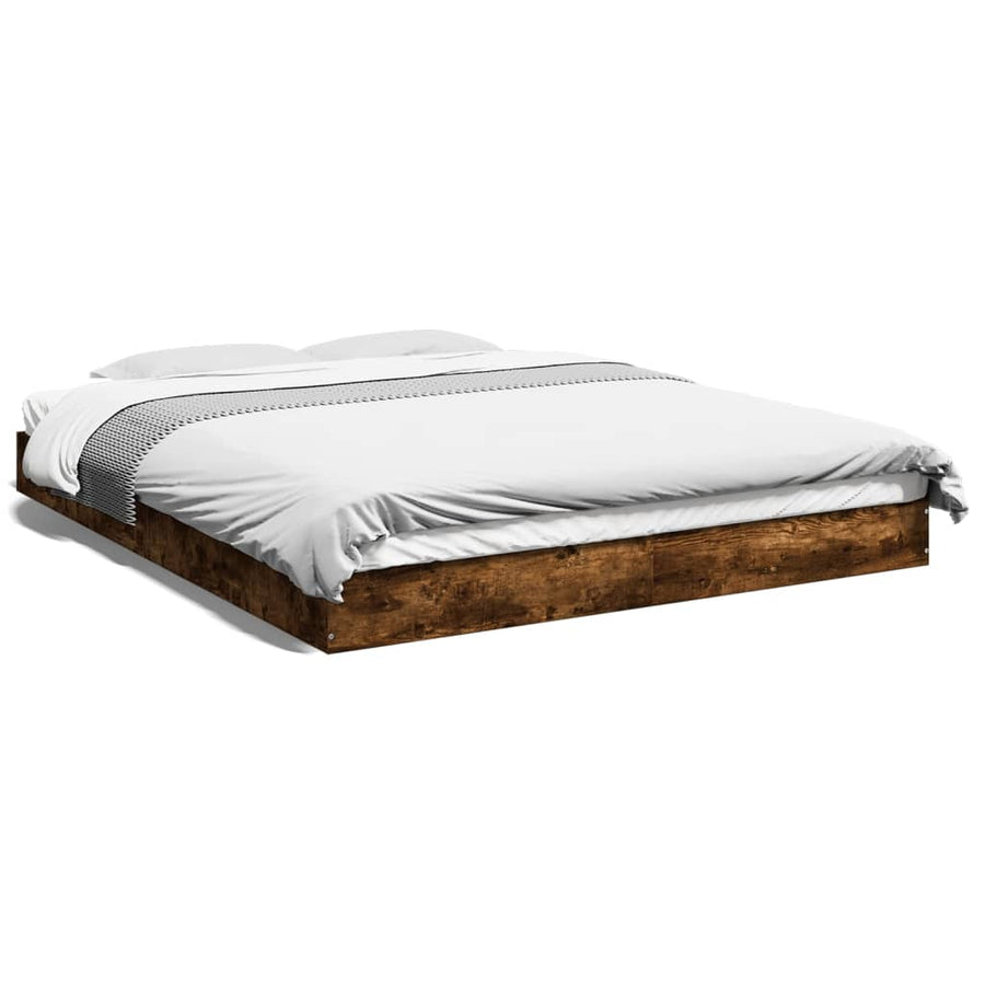 Bedframe Bewerkt Hout Kleurig Gerookt Eiken 160 x 200 cm 17 cm