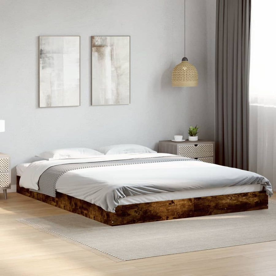 Bedframe Bewerkt Hout Kleurig Gerookt Eiken 160 x 200 cm 17 cm