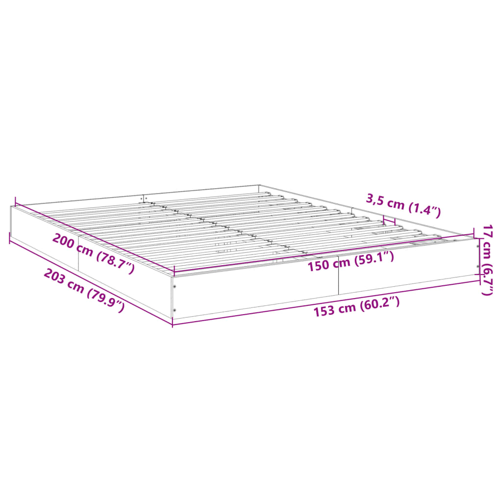 Bedframe bewerkt hout wit 150x200 cm