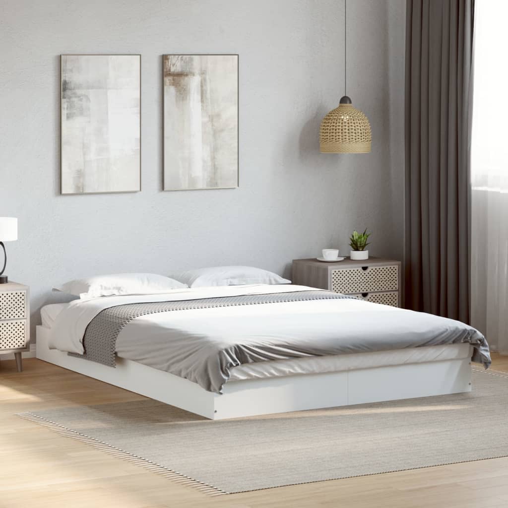 Bedframe Bewerkt Hout Wit 140 x 200 cm 17 cm
